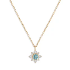 Best Pirce 👏 Moon & Meadow 14K Yellow Gold Swiss Blue & White Topaz Flower Pendant Necklace, 16-18" - 100% Exclusive Blue/gold 😀