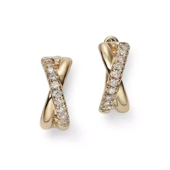 Discount ⌛ Moon & Meadow 14K Yellow Gold Diamond Crossover Huggie Hoop Earrings 🎁