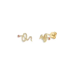 Best deal 👍 Moon & Meadow 14K Yellow Gold Diamond & Ruby Snake Stud Earrings 🔥