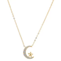 Best deal 🎁 Moon & Meadow 14K Yellow Gold Diamond Moon & Star Pendant Necklace, 16-18" 🤩