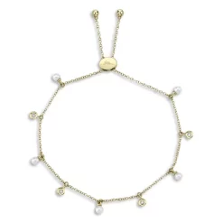 Brand new ⌛ Moon & Meadow 14K Yellow Gold Cultured Pearl & Diamond Dangle Bolo Bracelet - 100% Exclusive 🔥