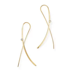 Brand new ๐ Moon & Meadow Diamond Crossover Threader Earrings In 14K Yellow Gold, 0.03 Ct. T.w. - 100% Exclusive White/gold ๐