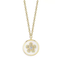 Coupon ✔️ Moon & Meadow Diamond & White Enamel Flower Pendant Necklace In 14K Yellow Gold, 0.06 Ct. T.w. - 100% Exclusive White/gold ❤️