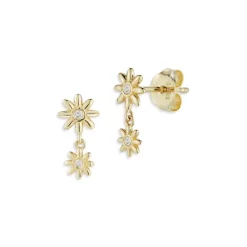 Top 10 ⌛ Moon & Meadow Diamond Flower Drop Earrings In 14K Yellow Gold, 0.02 Ct. T.w. ⭐
