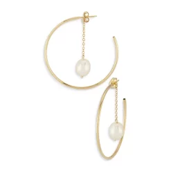 Hot Sale ๐ Moon & Meadow 14K Yellow Gold Hoop Earrings With Cultured Freshwater Pearl - 100% Exclusive โ