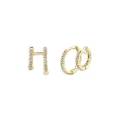 Outlet ✔️ Moon & Meadow 14K Yellow Gold Diamond Double Huggie Hoop Earrings - 100% Exclusive 😉