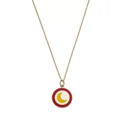 Hot Sale ๐ Moon & Meadow 14K Yellow Gold Enamel Moon Medallion Pendant Necklace, 18" - 100% Exclusive Red/gold ๐
