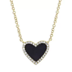 Promo ✔️ Moon & Meadow 14K Yellow Gold Kate Onyx & Diamond Heart Pendant Necklace, 18" Black 🔔