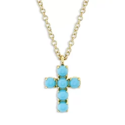 Coupon 🛒 Moon & Meadow Turquoise Cross Pendant Necklace In 14K Yellow Gold, 18" - 100% Exclusive Turquoise/gold 😀