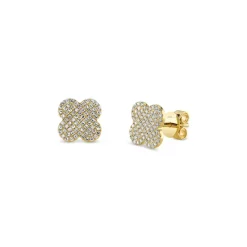 Budget 👍 Moon & Meadow 14K Yellow Gold Diamond Pavé Clover Stud Earrings - 100% Exclusive 😀