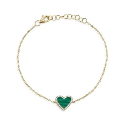 Cheap 🔔 Moon & Meadow 14K Yellow Gold Malachite & Diamond Heart Halo Link Bracelet - 100% Exclusive Green/gold 😍