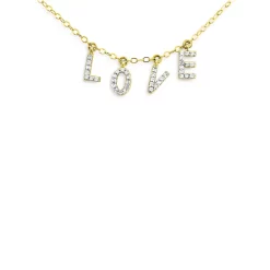 Best Sale 🌟 Moon & Meadow 14K Yellow Gold Diamond LOVE Charm Necklace, 18" - 100% Exclusive Gold/white 👍