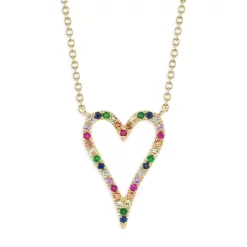 Best reviews of ✔️ Moon & Meadow 14K Yellow Gold Rainbow Sapphire, Ruby, & Diamond Open Heart Pendant Necklace, 18" - 100% Exclusive Multi ✨