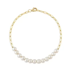 Brand new 🤩 Moon & Meadow 14K Yellow Gold Cultured Pearl Paperclip Link Bracelet White/gold 🌟