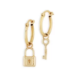 Wholesale 🛒 Moon & Meadow Lock & Key Dangle Hoop Earrings In 14K Yellow Gold - 100% Exclusive 🎉