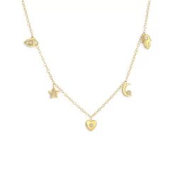 Buy 🔥 Moon & Meadow 14K Yellow Gold Diamond Multi Charm Necklace, 16-18" 😀