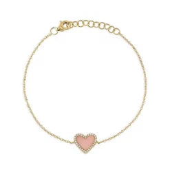 Hot Sale ⌛ Moon & Meadow 14K Yellow Gold Pink Opal & Diamond Heart Bracelet - 100% Exclusive Pink/gold 👍