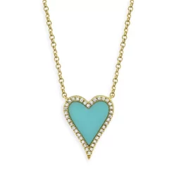 Outlet 👏 Moon & Meadow 14K Yellow Gold Turquoise & Diamond Heart Pendant Necklace, 18" - 100% Exclusive Turquoise/gold 😍
