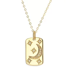 Hot Sale 🥰 Moon & Meadow 14K Yellow Gold Diamond Crescent Moon 🦮 Dog Tag Pendant Necklace, 16-20" 🧨