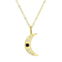 Wholesale 😉 Moon & Meadow 14K Yellow Gold Black & White Diamond Crescent Moon Pendant Necklace, 16-20" Gold/black 💯