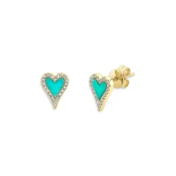Top 10 👍 Moon & Meadow Diamond & Turquoise Heart Stud Earrings In 14K Yellow Gold - 100% Exclusive 🎉