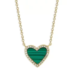 Brand new 🎉 Moon & Meadow 14K Yellow Gold Malachite & Diamond Heart Necklace, 16-18" - 100% Exclusive Green/gold 🔔