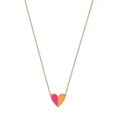 Budget 🤩 Moon & Meadow 14K Yellow Gold Enamel Heart Necklace, 15" - 100% Exclusive Pink/orange 🔔