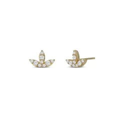 Best reviews of 🥰 Moon & Meadow 14K Yellow Gold Diamond Crescent Three Leaf Stud Earrings White/gold 🔔
