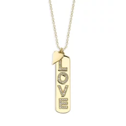 Outlet 😀 Moon & Meadow 14K Yellow Gold Diamond Love 🦮 Dog Tag & Heart Pendant Necklace, 16-18" 🤩