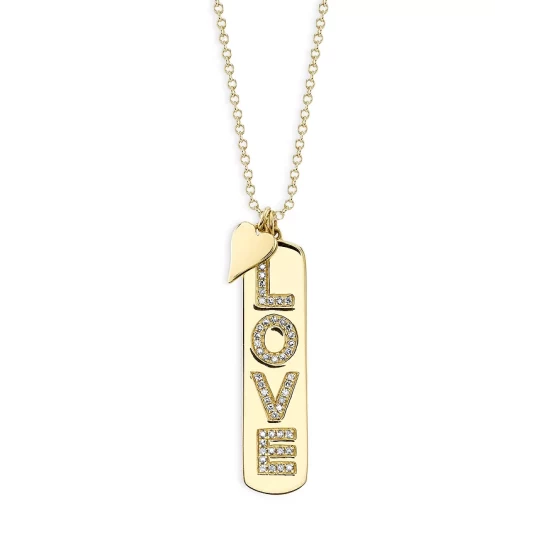 Outlet 😀 Moon & Meadow 14K Yellow Gold Diamond Love 🦮 Dog Tag & Heart Pendant Necklace, 16-18" 🤩 3 Outlet 😀 Moon & Meadow 14K Yellow Gold Diamond Love 🦮 Dog Tag & Heart Pendant Necklace, 16-18" 🤩