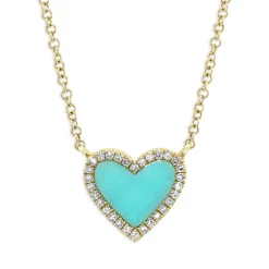 Best Sale ⌛ Moon & Meadow 14K Yellow Gold Kate Turquoise & Diamond Heart Pendant Necklace, 18" 🌟