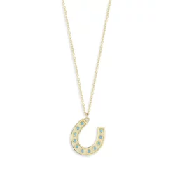 Promo 😉 Moon & Meadow Turquoise Horseshoe Pendant Necklace In 14K Yellow Gold, 16" 🔥