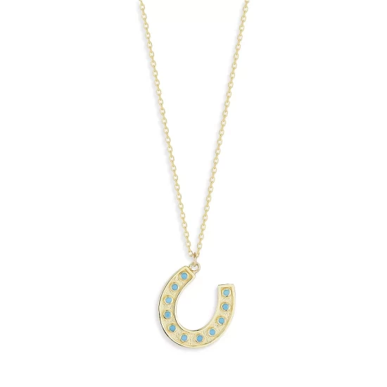 Promo 😉 Moon & Meadow Turquoise Horseshoe Pendant Necklace In 14K Yellow Gold, 16" 🔥 3 Promo 😉 Moon & Meadow Turquoise Horseshoe Pendant Necklace In 14K Yellow Gold, 16" 🔥