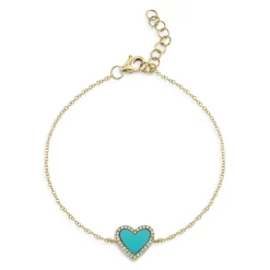 Best reviews of 🌟 Moon & Meadow Diamond & Turquoise Heart Chain Bracelet In 14K Yellow Gold - 100% Exclusive Blue 🌟