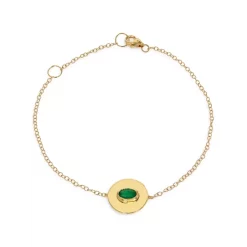 Best Sale 🔥 Moon & Meadow 14K Yellow Gold Emerald Disc Link Bracelet Green/gold 🎉