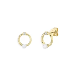 Best Sale ❤️ Moon & Meadow Cultured Freshwater Pearl & Diamond Stud Earrings In 14K Yellow Gold, 0.05 Ct. T.w. - 100% Exclusive ⌛