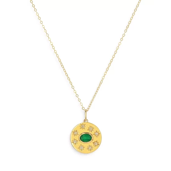 Buy ✔️ Moon & Meadow 14K Yellow Gold Emerald & Diamond Disc Pendant Necklace, 16-20" Green/gold 🤩 3 Buy ✔️ Moon & Meadow 14K Yellow Gold Emerald & Diamond Disc Pendant Necklace, 16-20" Green/gold 🤩