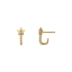 Best deal 🥰 Moon & Meadow 14K Yellow Gold Diamond Star Small J Hoop Earrings 🎁