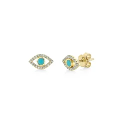 Best deal 🔔 Moon & Meadow 14K Yellow Gold Turquoise & Diamond Eye Stud Earrings - 100% Exclusive 🔔