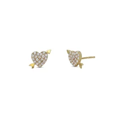 Hot Sale 💯 Moon & Meadow 14K Yellow Gold Diamond Pavé Heart Arrow Stud Earrings 💯